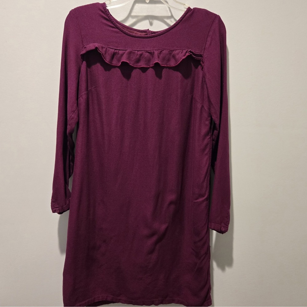 Old Navy Women's Maroon Long Sleeve Dress Medium 100%‎ Rayon Back Zip Ruffles